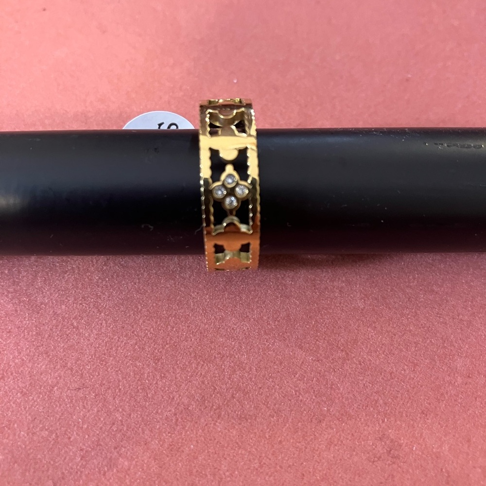 Gold Stainless Steel Clover Band with CZ
